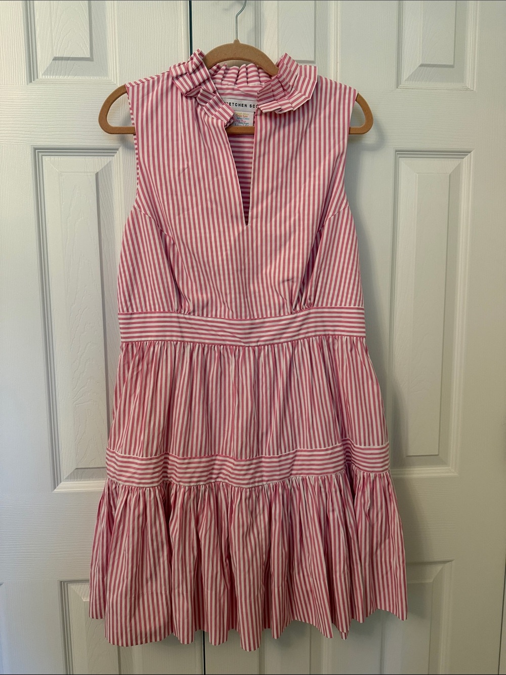 Gretchen Scott Hope Pink & White Striped Sleeveless Ruffle-Neck Dress - Picture 2 of 9